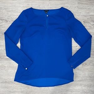 Blue business casual lightweight long sleeve blouse